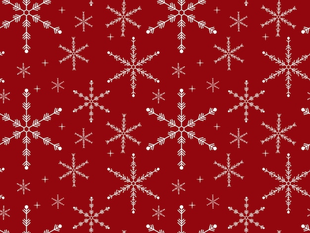 Simple Christmas seamless pattern with Snowflakes Retro textile collection On red background