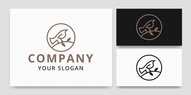 Simple Circle Line Bird Logo and Branch Logo Design