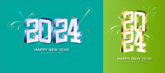 Simple and Clean Design 3D Happy New Year 2024Colorful Gradient Numbers