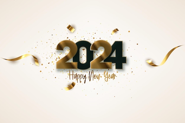 Simple and Clean Design Happy New Year 2024 Background with elegan gold ornamen