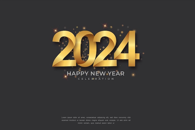 Simple and Clean Design Happy New Year 2024 With Gold Number