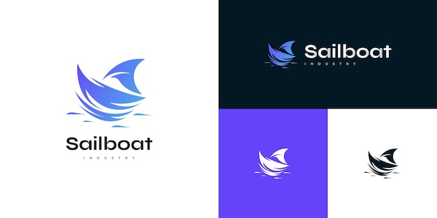 Simple and Clean Sailboat Logo Design in Blue Gradient Ship Logo or Icon