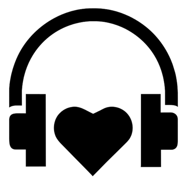 Vector simple clean ultra minimalistic solid shapes vector logo of a heart wearing headphones white