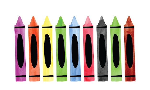 Simple colorful crayons rainbow watercolor vector. Watercolor crayons clipart. Crayons set cartoon