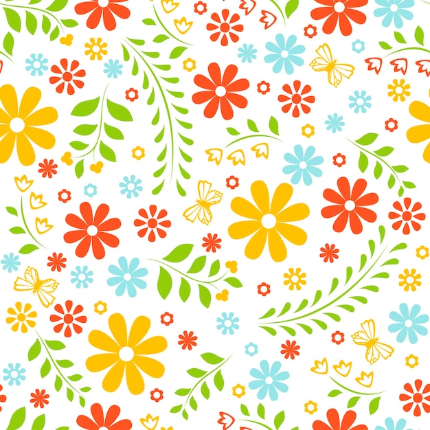 Simple colorful flowers Bright seamless pattern