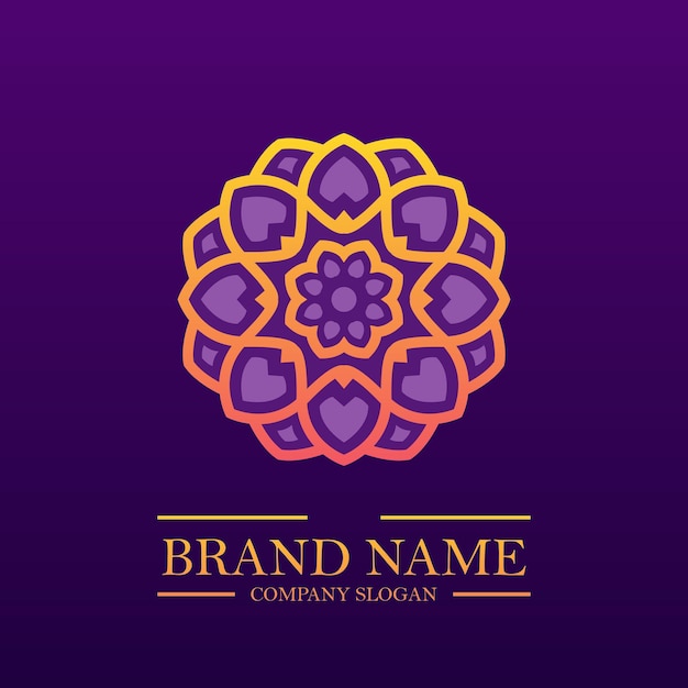 Simple colorful mandala logo design in trendy linear style and purple orange gradient color