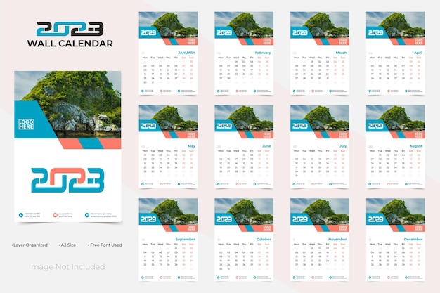 Simple and Colorful New Year 2023 Wall Calendar Template Design