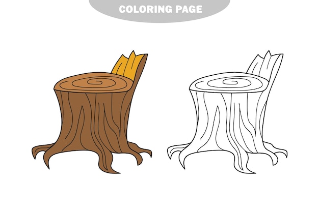 Simple coloring page. Cartoon Illustration of Funny Stump for Children