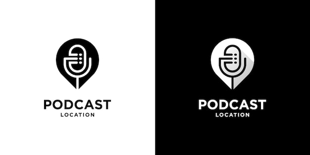 Simple combine pin and microphone for podcast logo design with black and white color