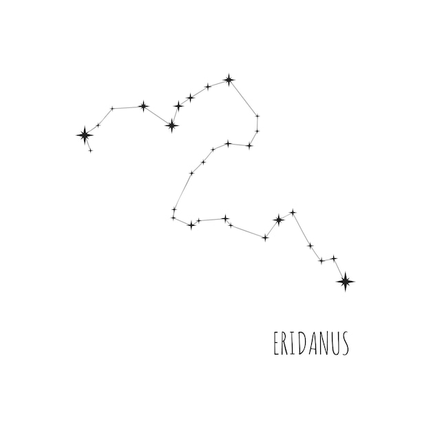 Simple constellation scheme Eridanus, Doodle, drawn set of linear icons of all 88 constellation