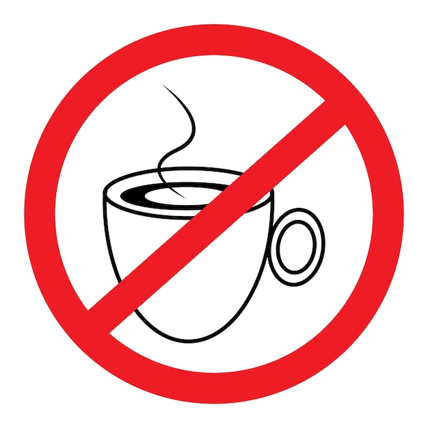 Simple Contour image of a cup under the red prohibition tag Sticker Icon Isolate