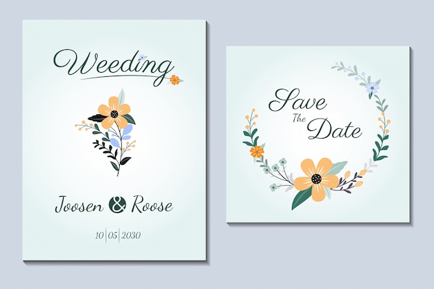 Simple cover wedding invitation floral frame art design illustration