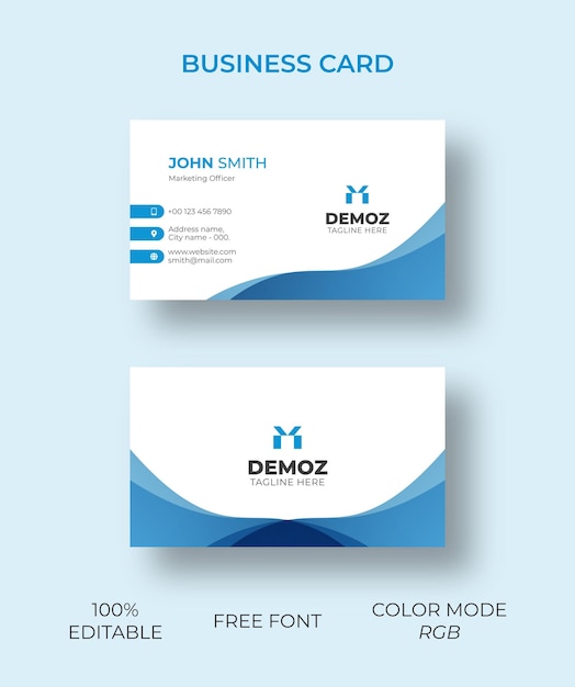 simple curved line blue gradient business card vector design