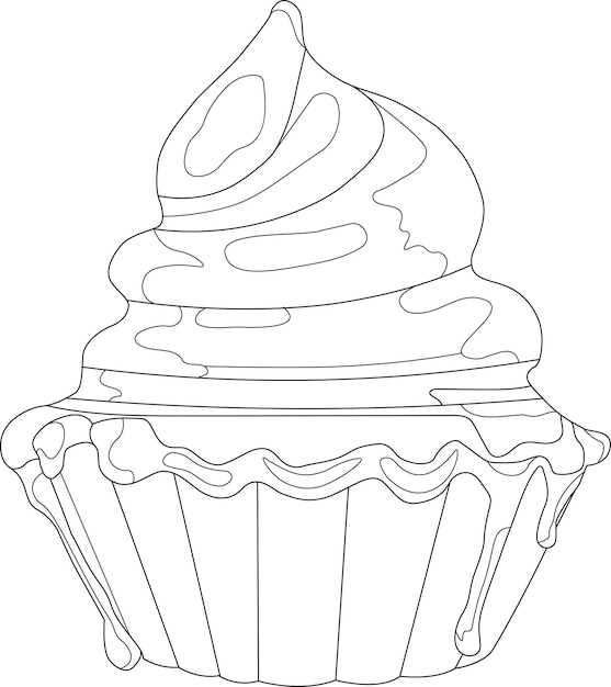 A simple cute cupcake handdrawn line art coloring book or page for kids or adults