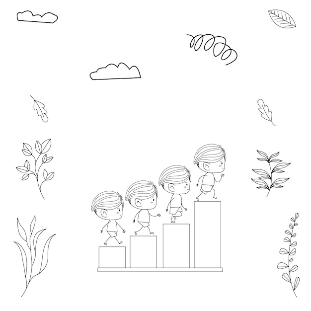 Simple and cute kid illustration in line art style standing