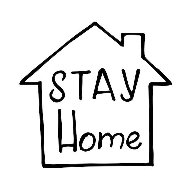 simple cute lettering on the theme stay home doodle style vector illustration icon stay home