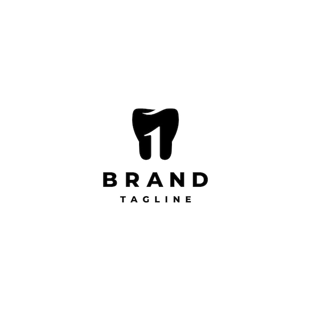 Simple Dentist Logo Design Number One in Teeth Silhouette. Simple Teeth Icon With Number One Symbol