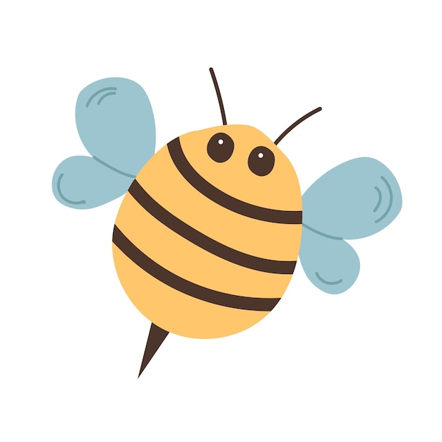 Simple design of a cartoon yellow and black bee on a white background Cute character for childish