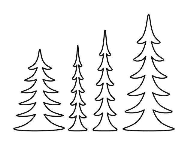 Simple doodle of a Christmas tree. Set of contours of trees isolated on white background. Fir symbol