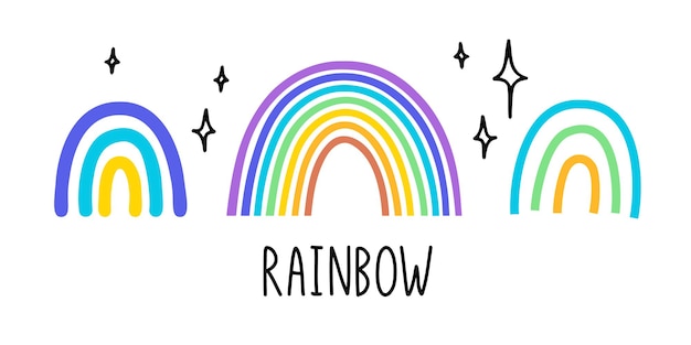 Simple doodle rainbow cartoon line decorative element