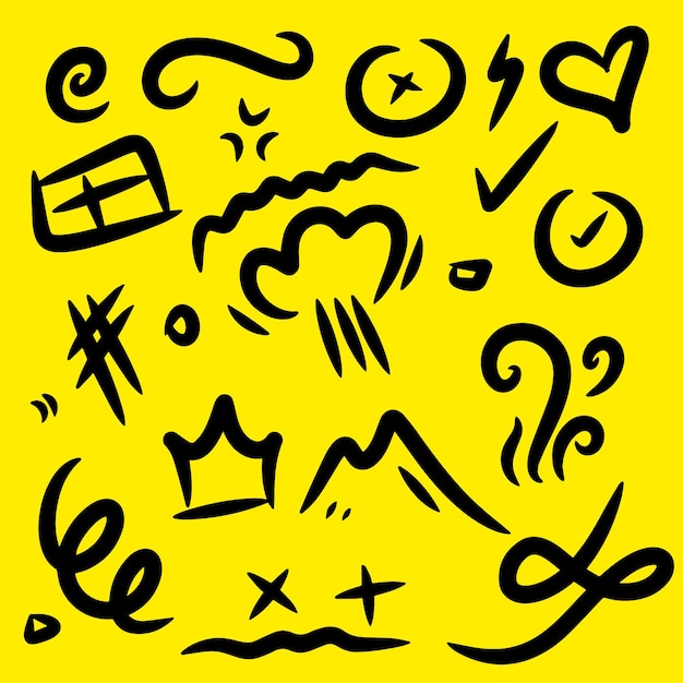 Simple doodle shapes and line on yellow background