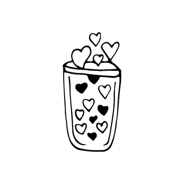 Simple doodle vector glass with heart for valentines day