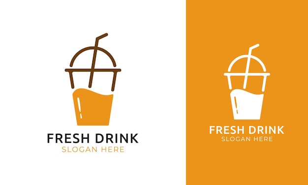 Simple drink glass logo for juice or beverage label with a plastic cup concept