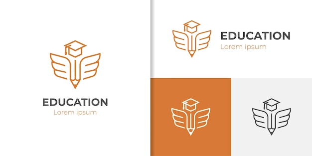 Simple education logo design with pen pencil wings and cap icon design concept for academy graduation