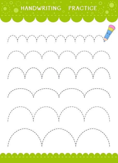 Vector simple educational game for kids vector handwriting practice sheet with dotted wavy lines