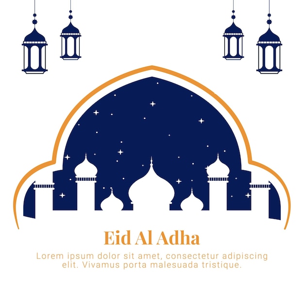 Simple Eid Mubarak Illustration Background with mosque