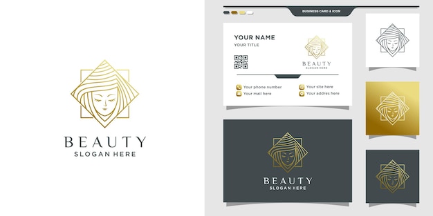 Simple and elegant beauty logo with woman face in line art style