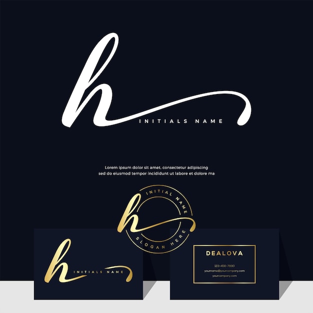 Simple elegant initial handwriting letter H on gold color