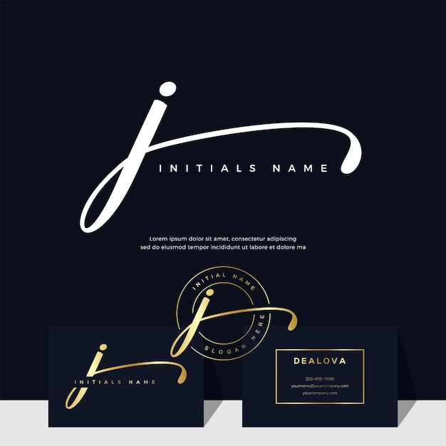 Simple elegant initial handwriting letter J on gold color