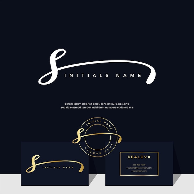 Simple elegant initial handwriting letter S on gold color