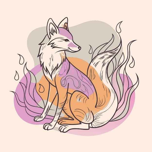 Vector a simple and elegant line art design where a fox is surrounded by or intertwined with flames