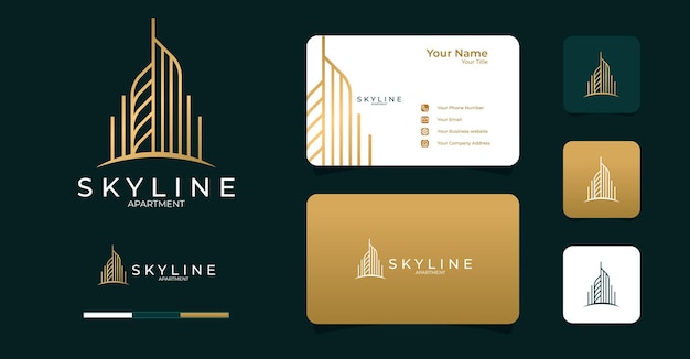 simple elegant Real estate and architecture line art logo and business card template Premium Vector