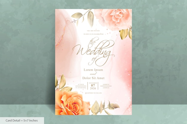 Simple and Elegant Wedding Invitation Card Template with Watercolor Hand Drawn Floral