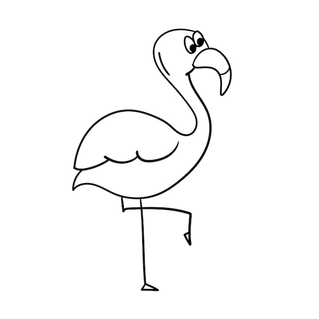 Simple flamingo outline vector Cartoon flamingo Coloring book