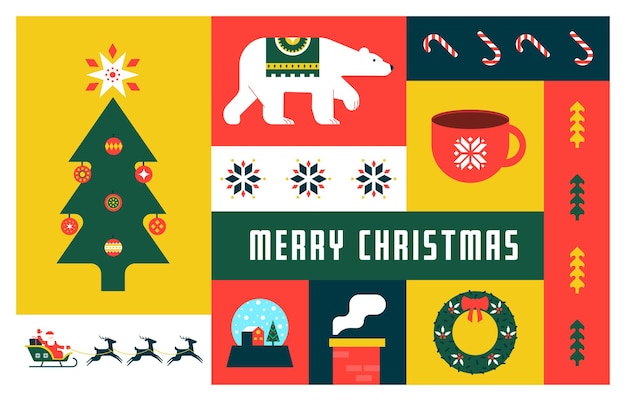 Vector simple flat design holiday christmas card 3