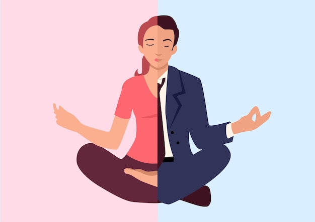 Simple flat vector illustration of man and woman doing yoga