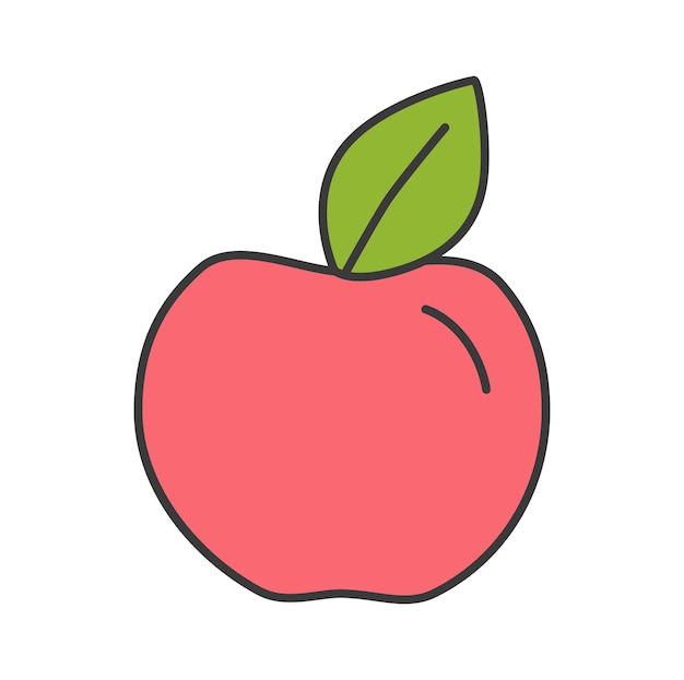 Simple flat vector illustration of a red apple with a green leaf This illustration is great for educational materials and designs involving fruits or healthy eating