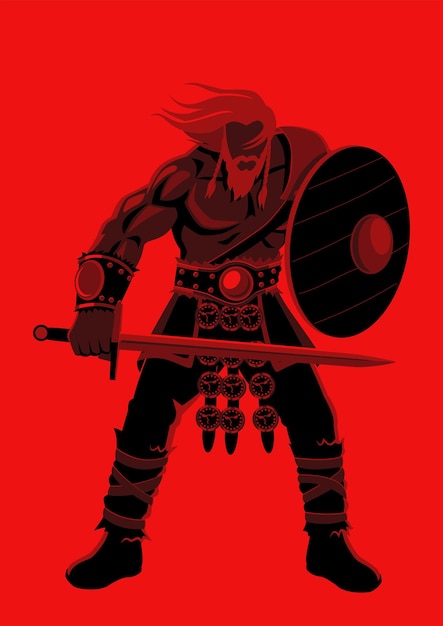 Simple flat vector illustration of a Viking with sword and shield