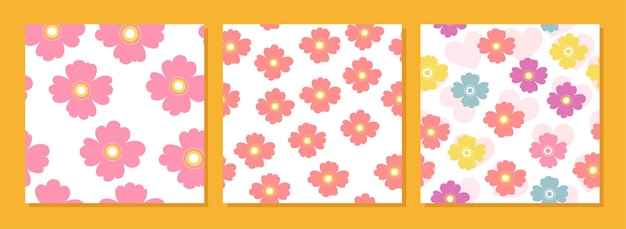 Simple floral seamless pattern in retro style orange and pink colors Square posters with flowers cover wallpaper template for print