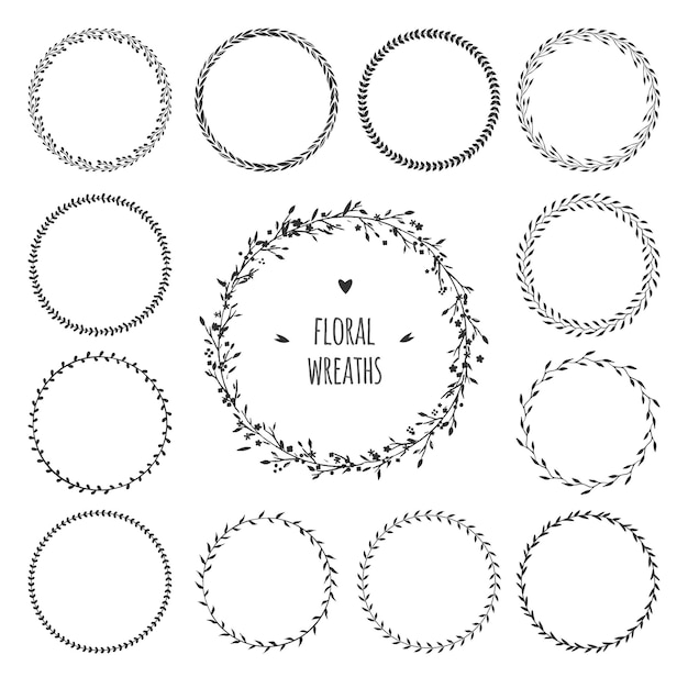 Simple floral wreaths isolated on white