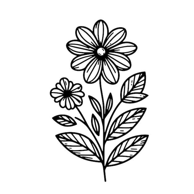 Simple flower coloring page line art black and white Flower logo design