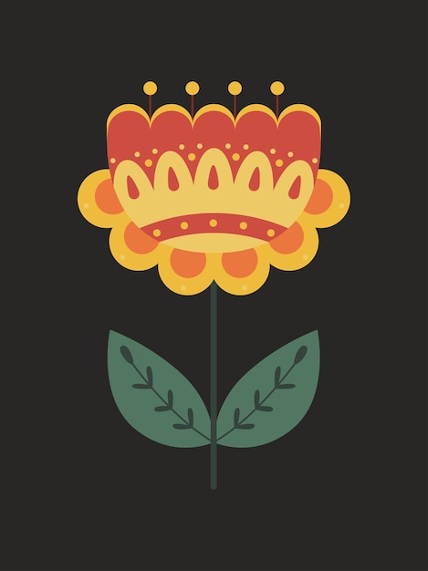 Simple flower in folk style isolated on black