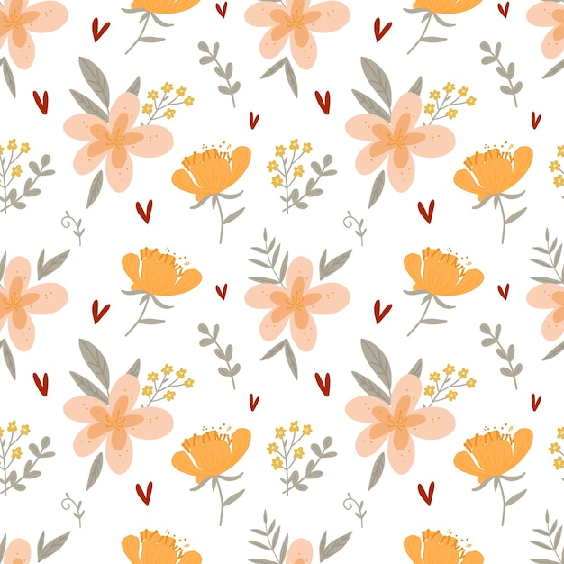 Simple flowers vector pattern Background with wild flowers Minimalist botanical vector