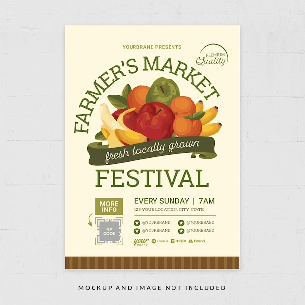 Simple Fresh Harvest Farmer's Market Flyer Template in Vector for Supermarket V1