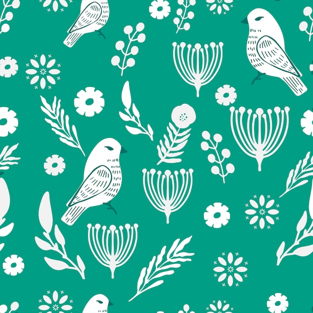 Simple and fun Floral and birds pattern. 