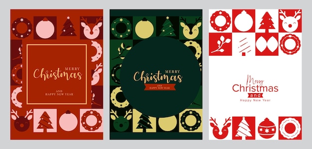 Simple geometric christmas greeting card vector set